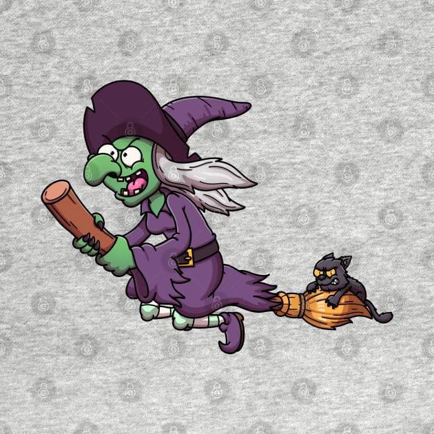 Cartoon Witch On Broom With Black Cat by TheMaskedTooner